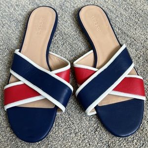 J. Crew red and blue slide sandals. Size 8.